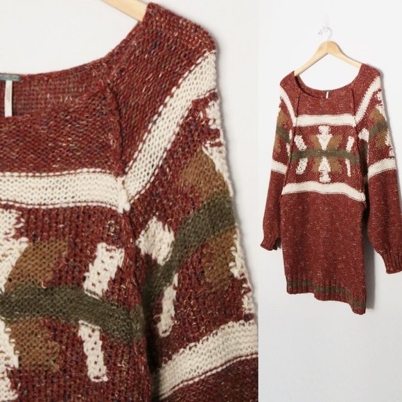 Free People Northern Lights Sweater Dress Wool Linen Blend Boho Cozy Western XS - Picture 10 of 16